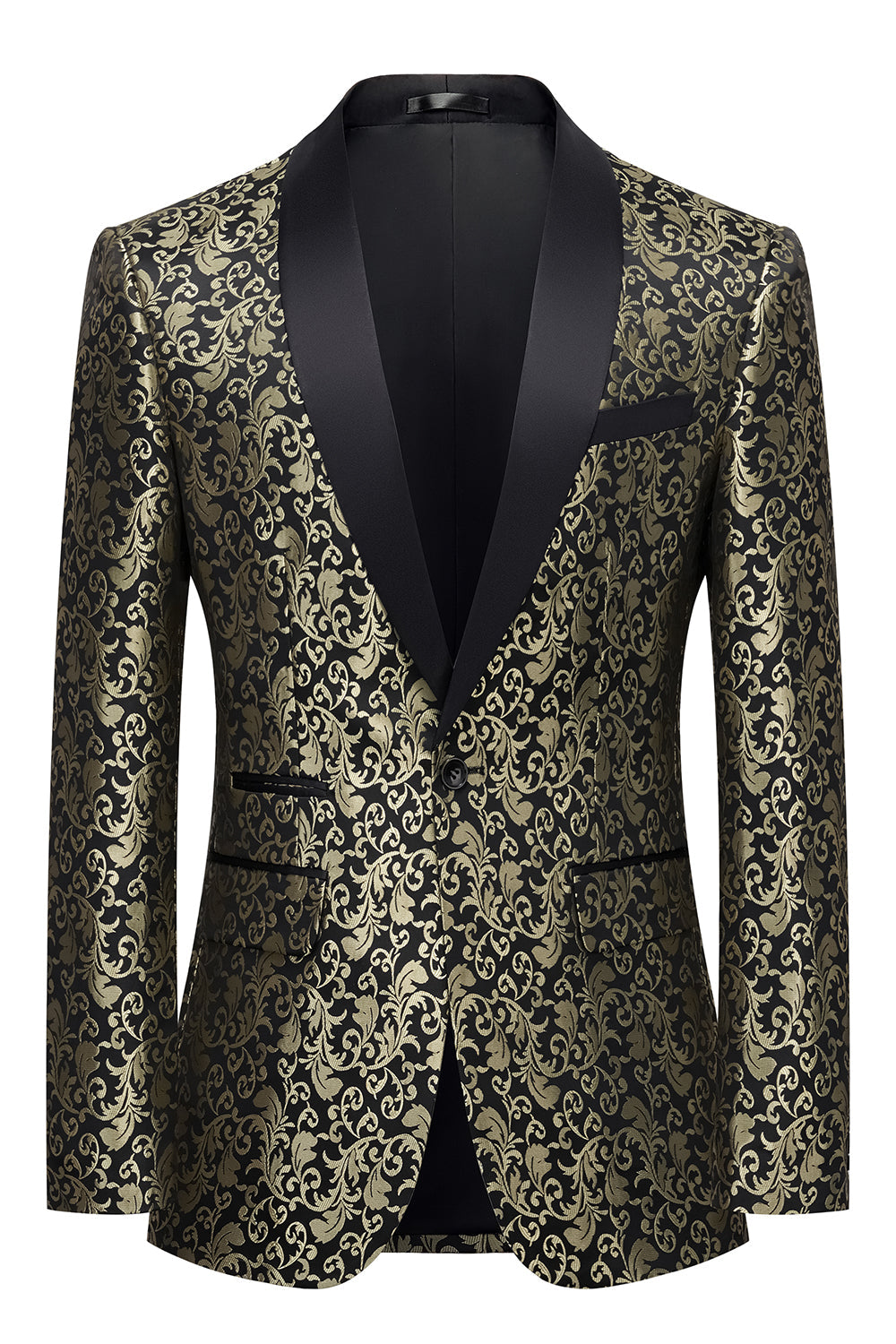 Blazer de hombre con solapa chal de jacquard dorado