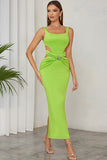 Vestido de fiesta formal largo plisado plisado verde de una línea de cuello cuadrado