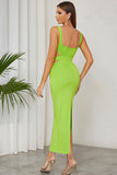 Vestido de fiesta formal largo plisado plisado verde de una línea de cuello cuadrado