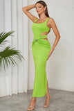 Vestido de fiesta formal largo plisado plisado verde de una línea de cuello cuadrado
