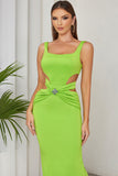 Vestido de fiesta formal largo plisado plisado verde de una línea de cuello cuadrado