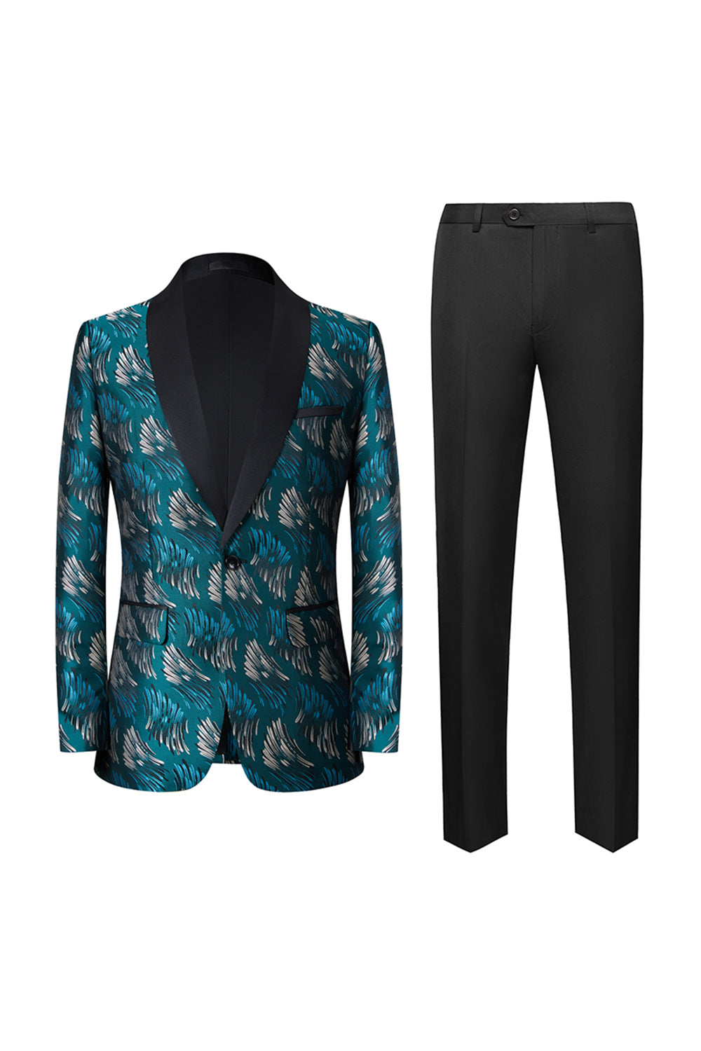 Mantón Verde Pavo Real Solapa 2 Piezas Trajes de Hombre