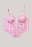 Tirantes de espagueti rosas dobladillo asimétrico Top de corsé