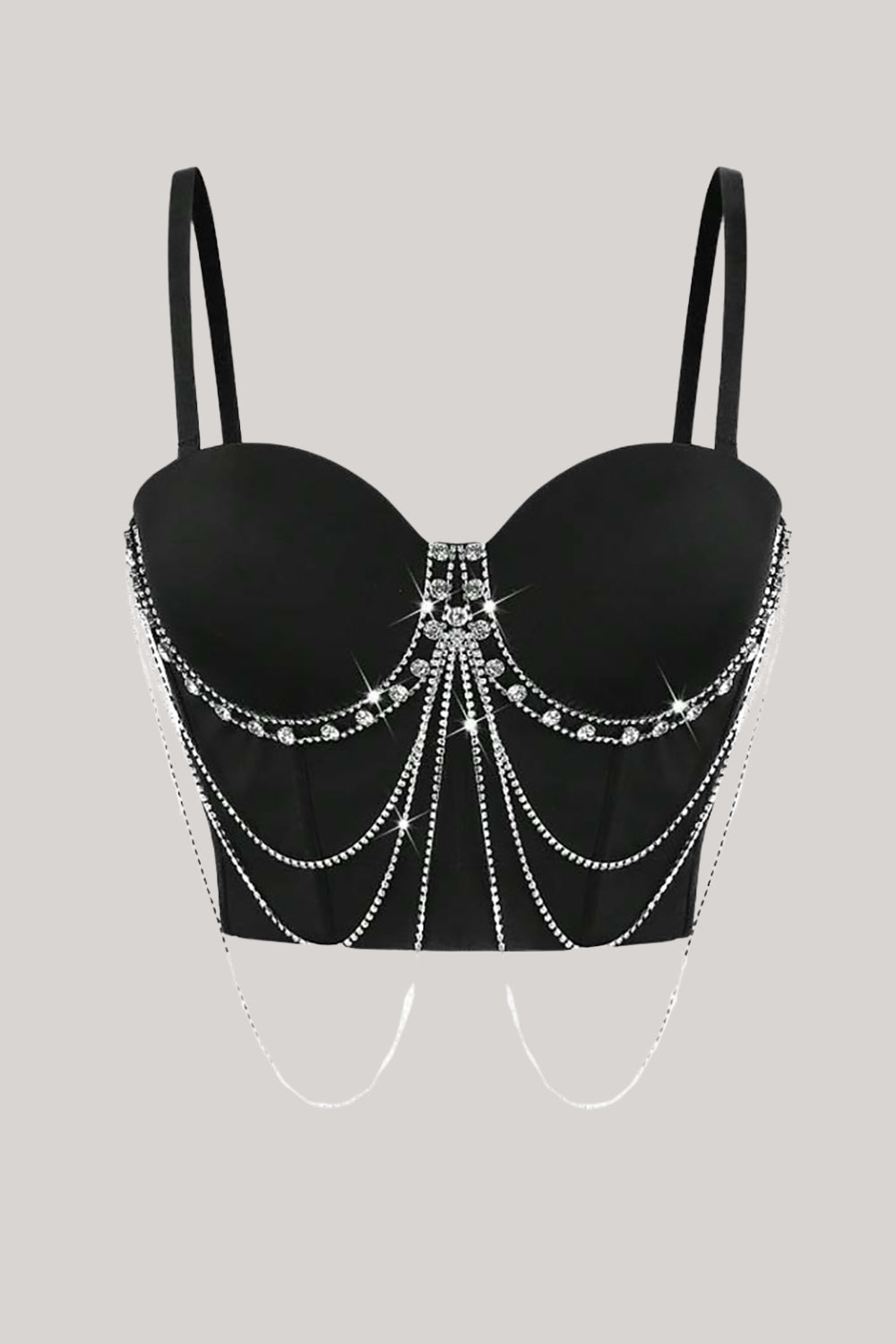 Top bustier de corsé de abalorios negros brillantes