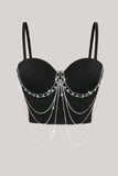 Top bustier de corsé de abalorios negros brillantes