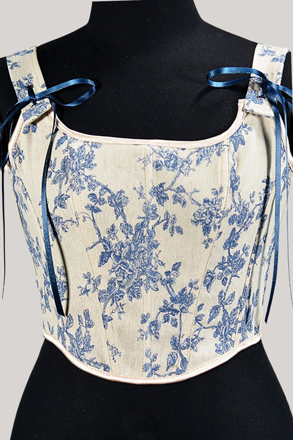 Top bustier corsé con cordones en la espalda de flores azules