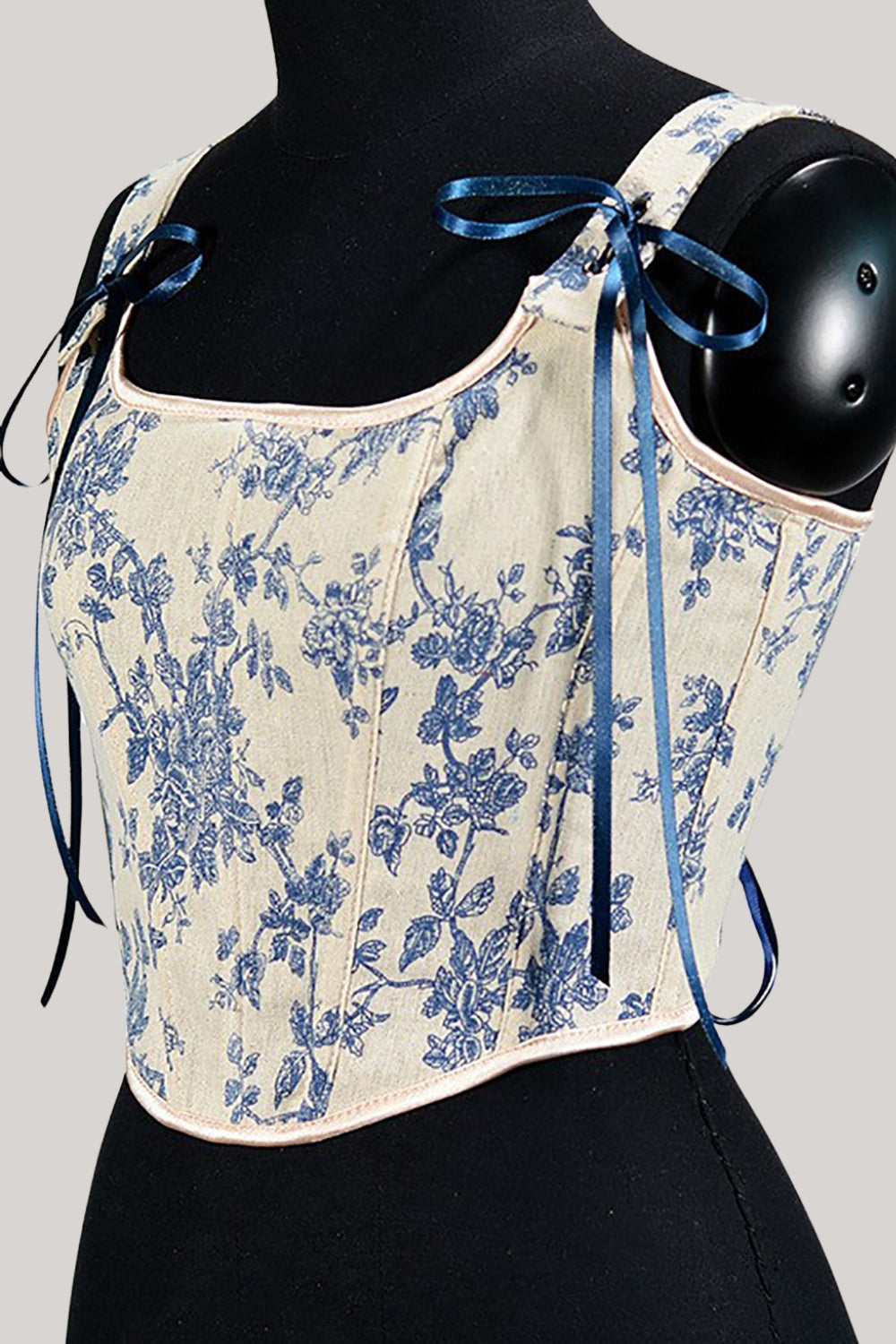 Top bustier corsé con cordones en la espalda de flores azules
