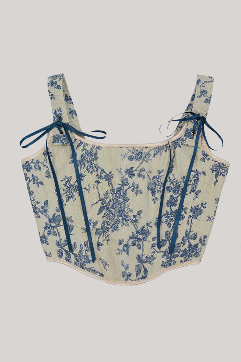 Top bustier corsé con cordones en la espalda de flores azules