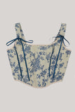 Top bustier corsé con cordones en la espalda de flores azules