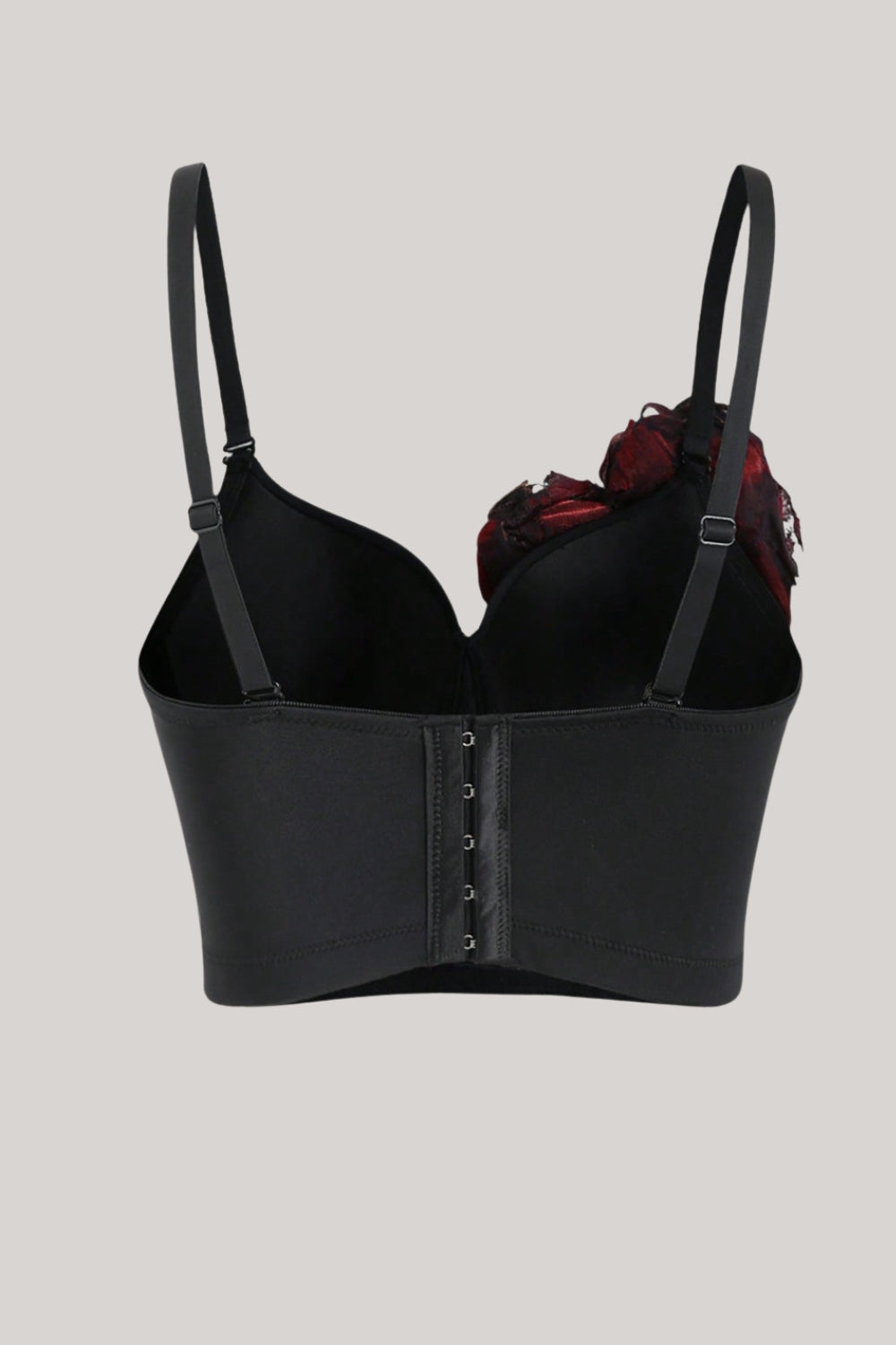 Elegante Top Corto Negro con Flor Roja