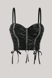 Sexy top corto de cadena negra con cordones