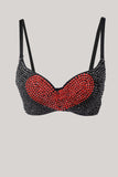 Elegante Crop Top Negro con Corazón Rojo