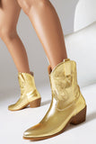 Botas vaqueras doradas de tacón grueso bajo