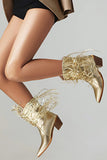 Botas vaqueras doradas de tacón grueso bajo