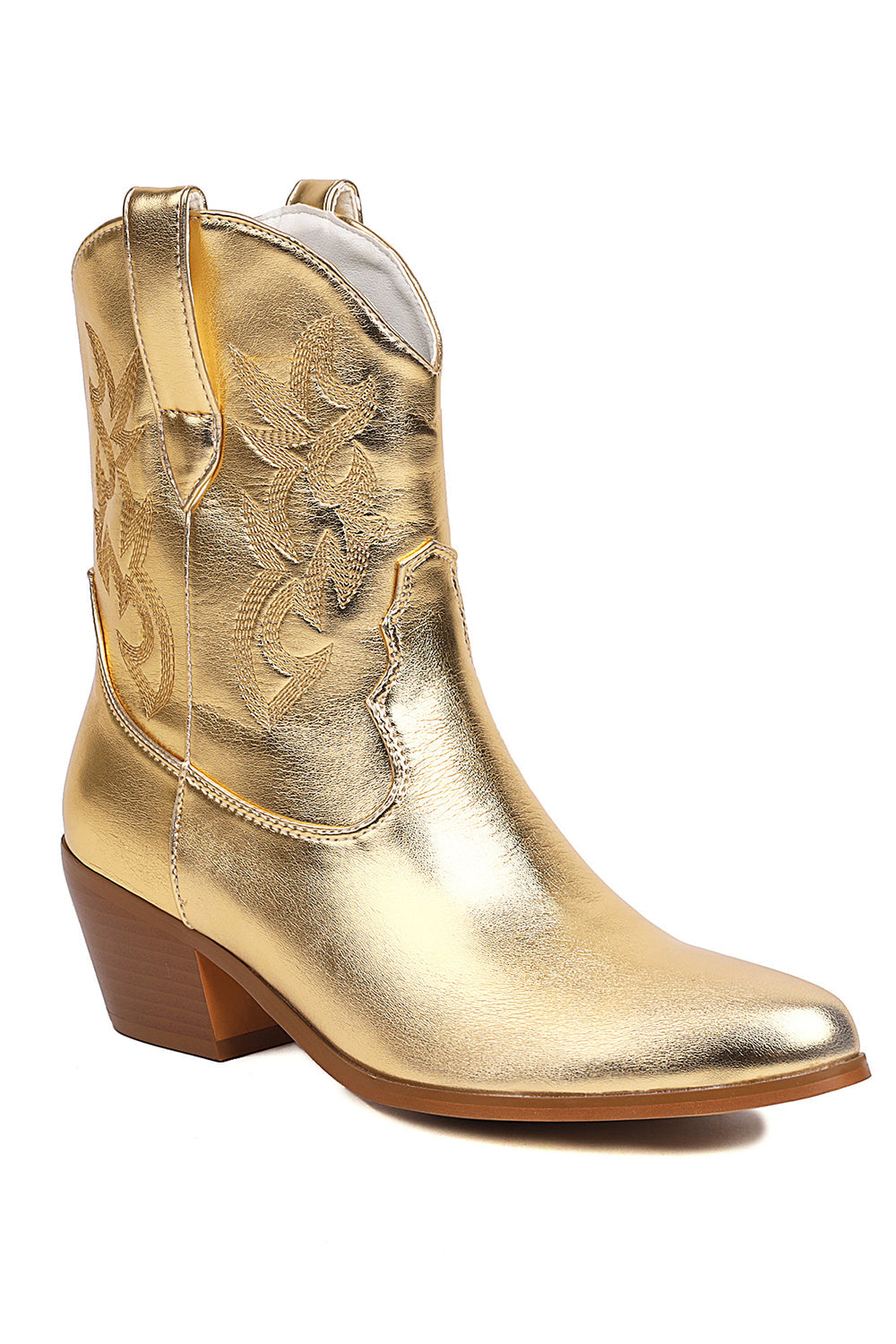Botas vaqueras doradas de tacón grueso bajo