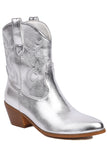Botas vaqueras doradas de tacón grueso bajo