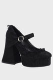 Zapatos negros de tacón cuadrado con plataforma y punta cerrada