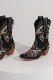 Botines vaqueros de tacón chuncky bordados negros