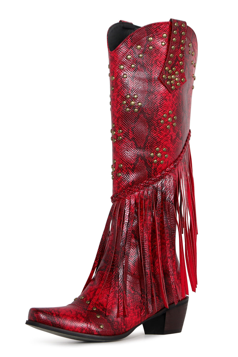 Botas Hell gruesas con flecos negros con pedrería y puntera para mujer