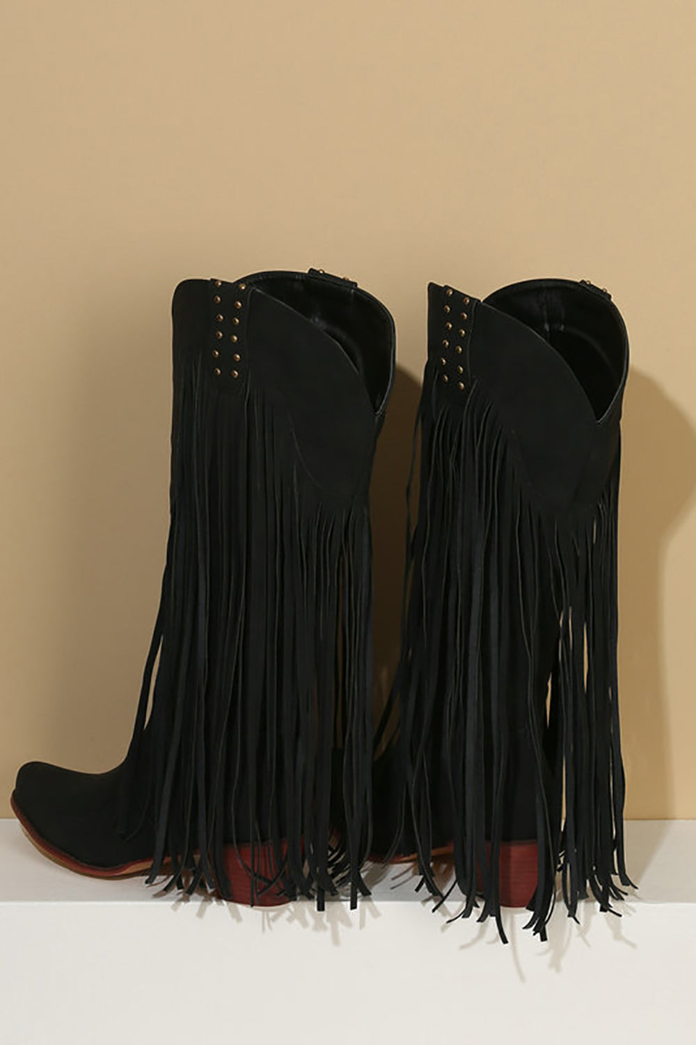 Botas de tacón alto con borla de ante de color sólido negro de moda