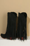 Botas de tacón alto con borla de ante de color sólido negro de moda