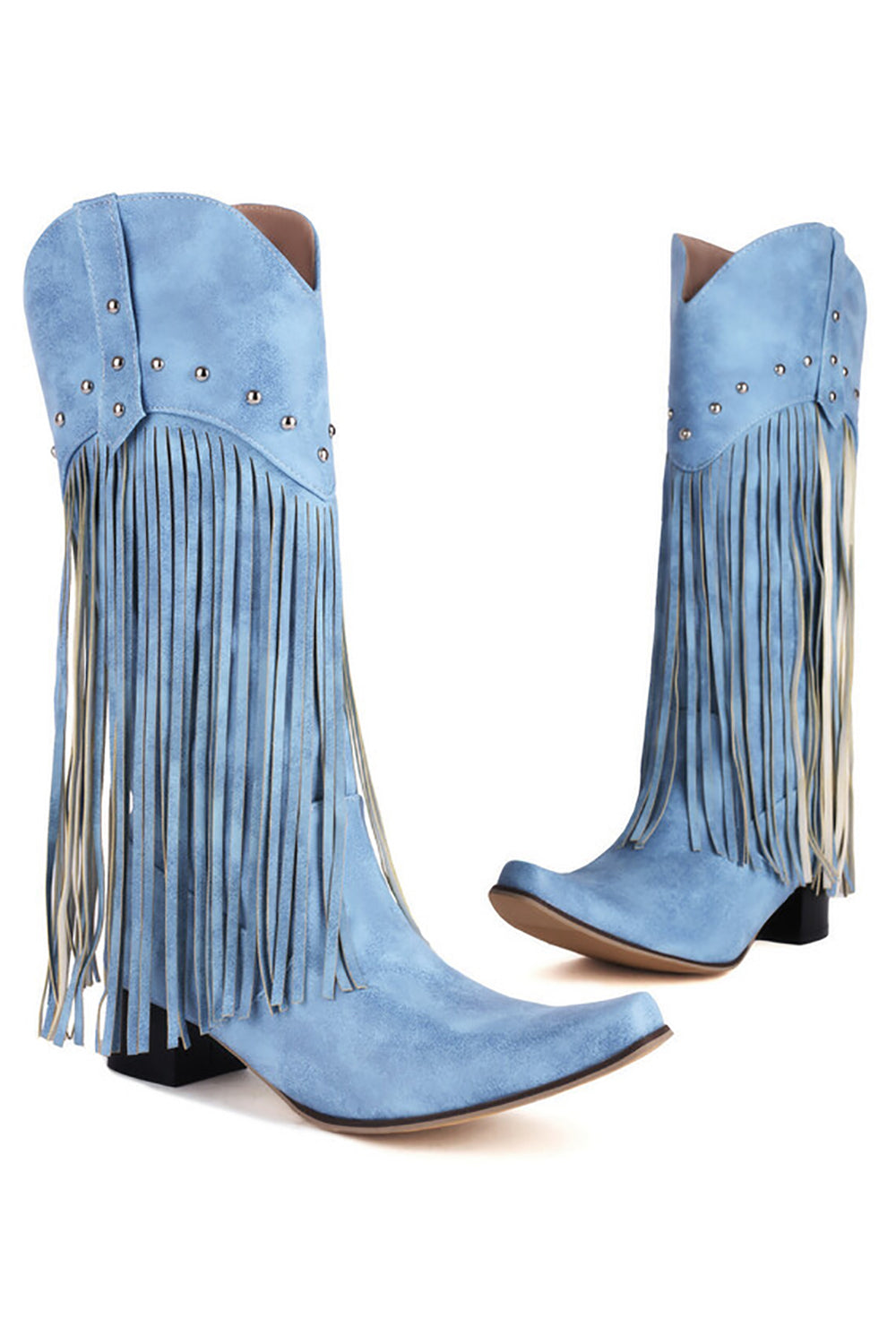 Botas de tacón alto con borla de ante de color sólido negro de moda