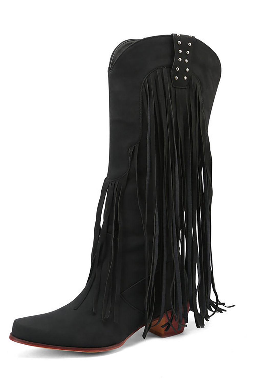 Botas de tacón alto con borla de ante de color sólido negro de moda