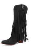 Botas de tacón alto con borla de ante de color sólido negro de moda