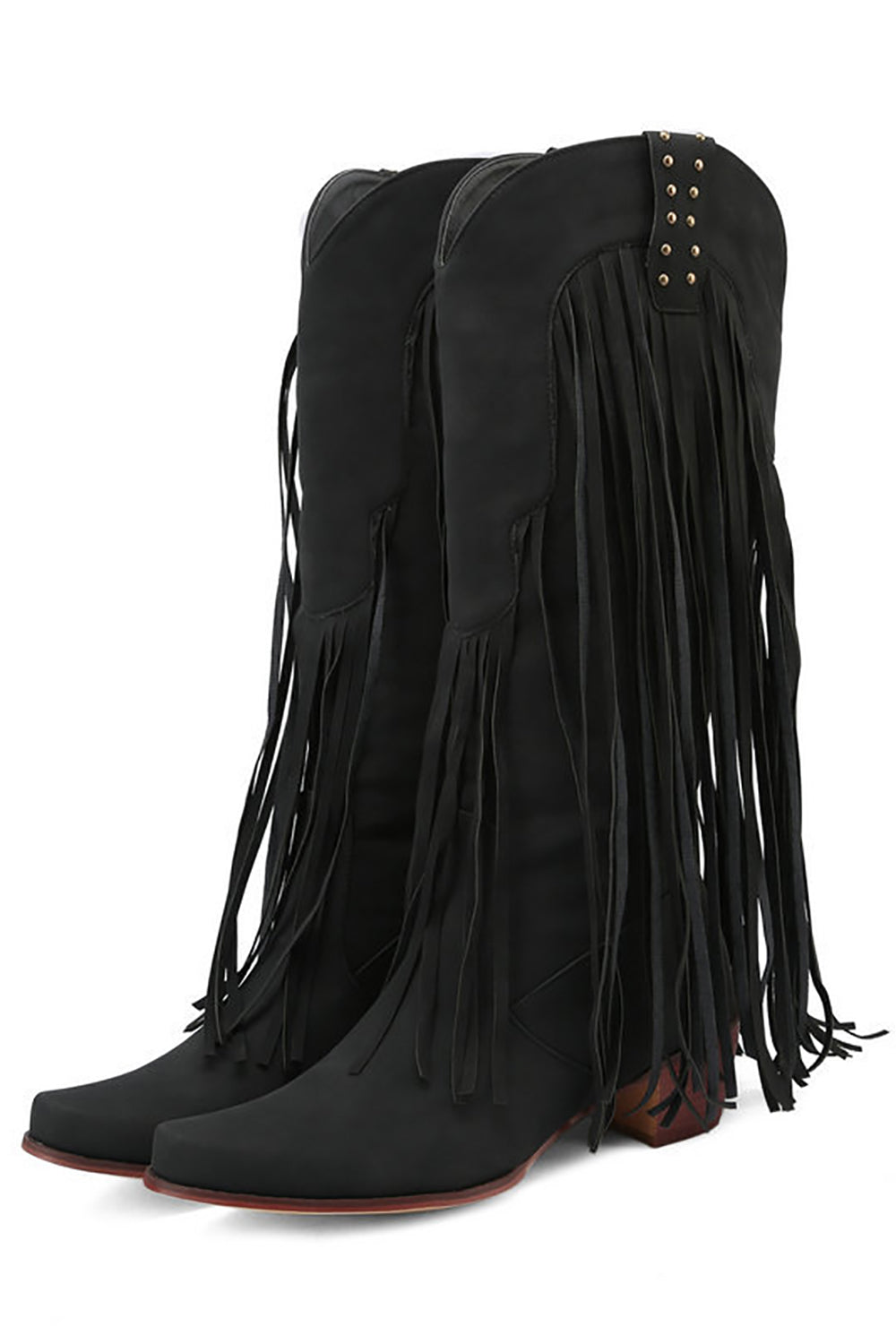Botas de tacón alto con borla de ante de color sólido negro de moda