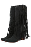 Botas de tacón alto con borla de ante de color sólido negro de moda