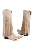 Botas de tacón alto con borla de ante de color sólido negro de moda