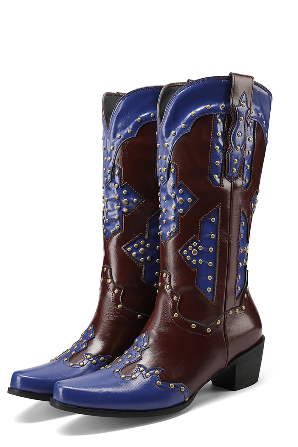 Botas vaqueras altas de becerro con puntera azul bordadas en azul bordadas