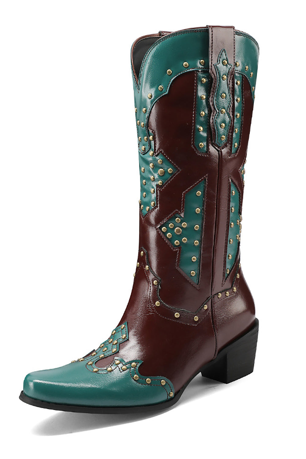 Botas vaqueras altas de becerro con puntera azul bordadas en azul bordadas