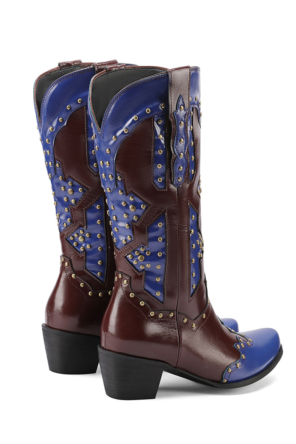 Botas vaqueras altas de becerro con puntera azul bordadas en azul bordadas