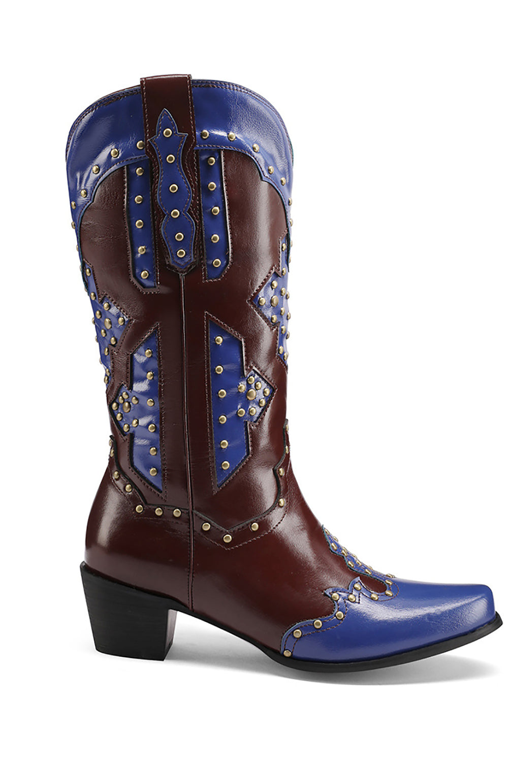 Botas vaqueras altas de becerro con puntera azul bordadas en azul bordadas