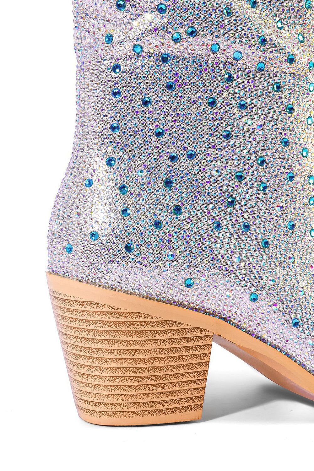 Botas plateadas de tacón grueso con punta puntiaguda brillante hasta la rodilla