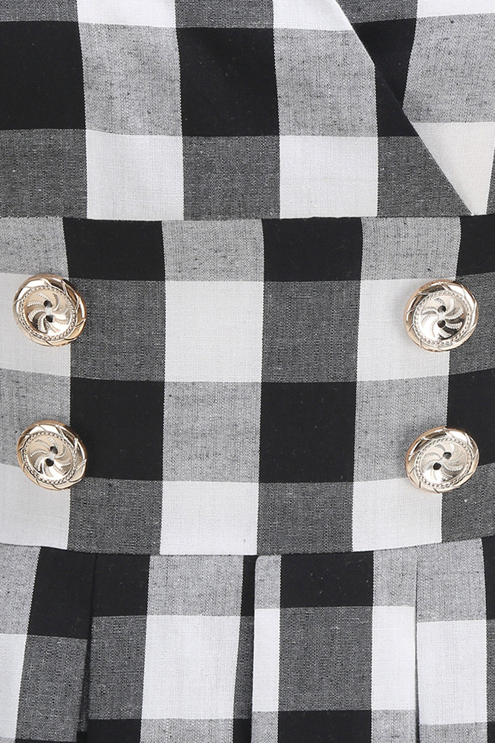 Vestido negro a cuadros con escote en V vintage de la década de 1950