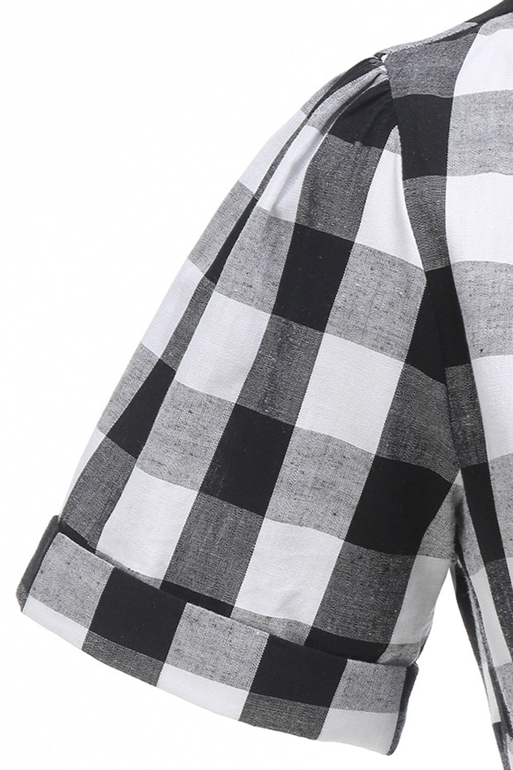 Vestido negro a cuadros con escote en V vintage de la década de 1950