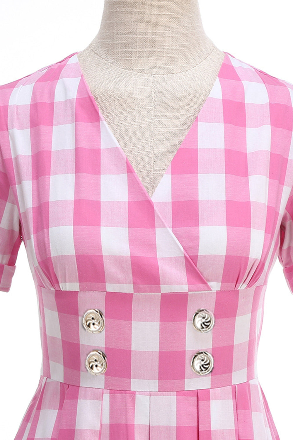 Vestido negro a cuadros con escote en V vintage de la década de 1950