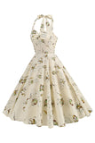 Vestido corto halter a cuadros de rejilla negra de la década de 1950