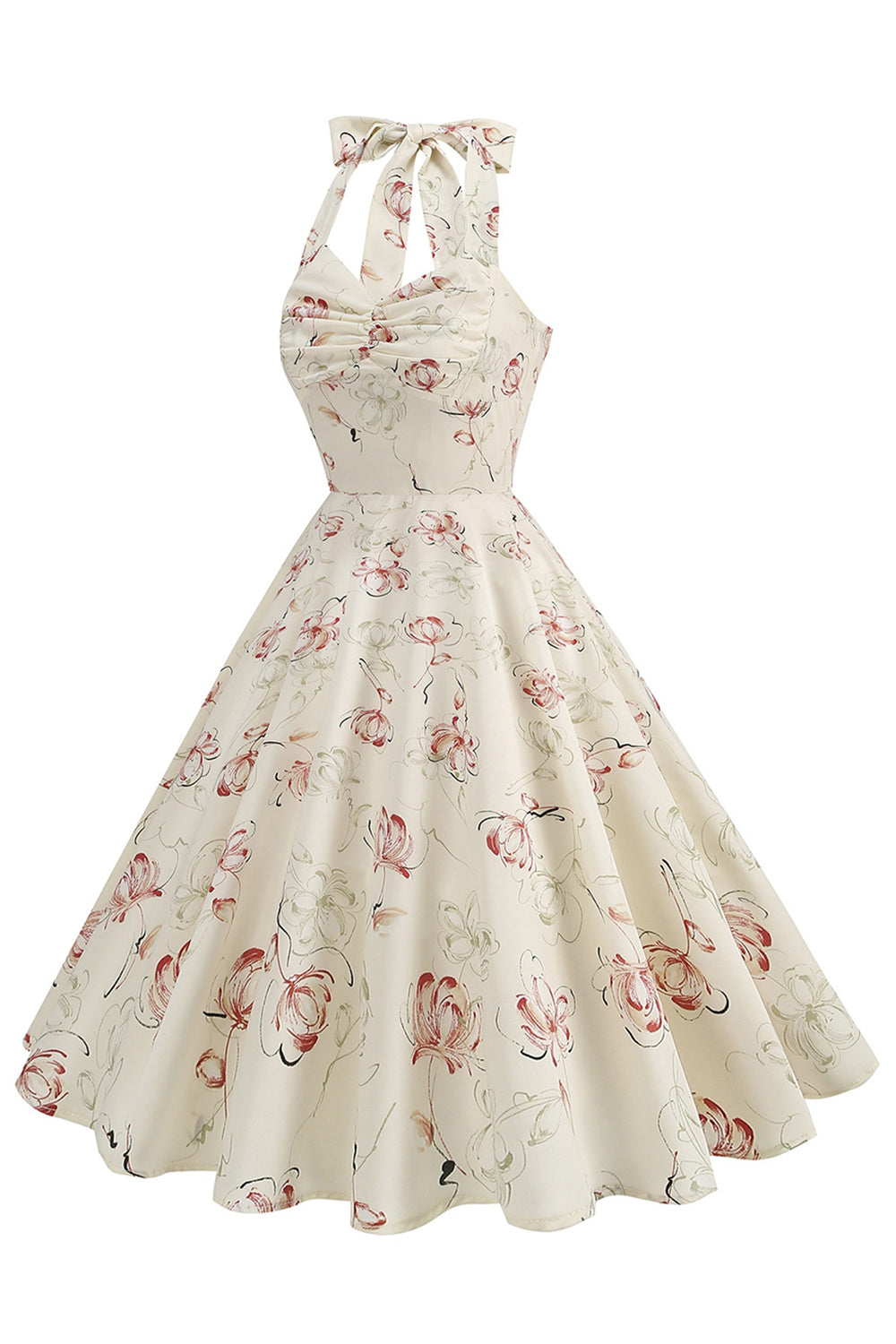 Vestido corto halter a cuadros de rejilla negra de la década de 1950