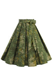 Falda de swing plisada floral verde militar de la década de 1950