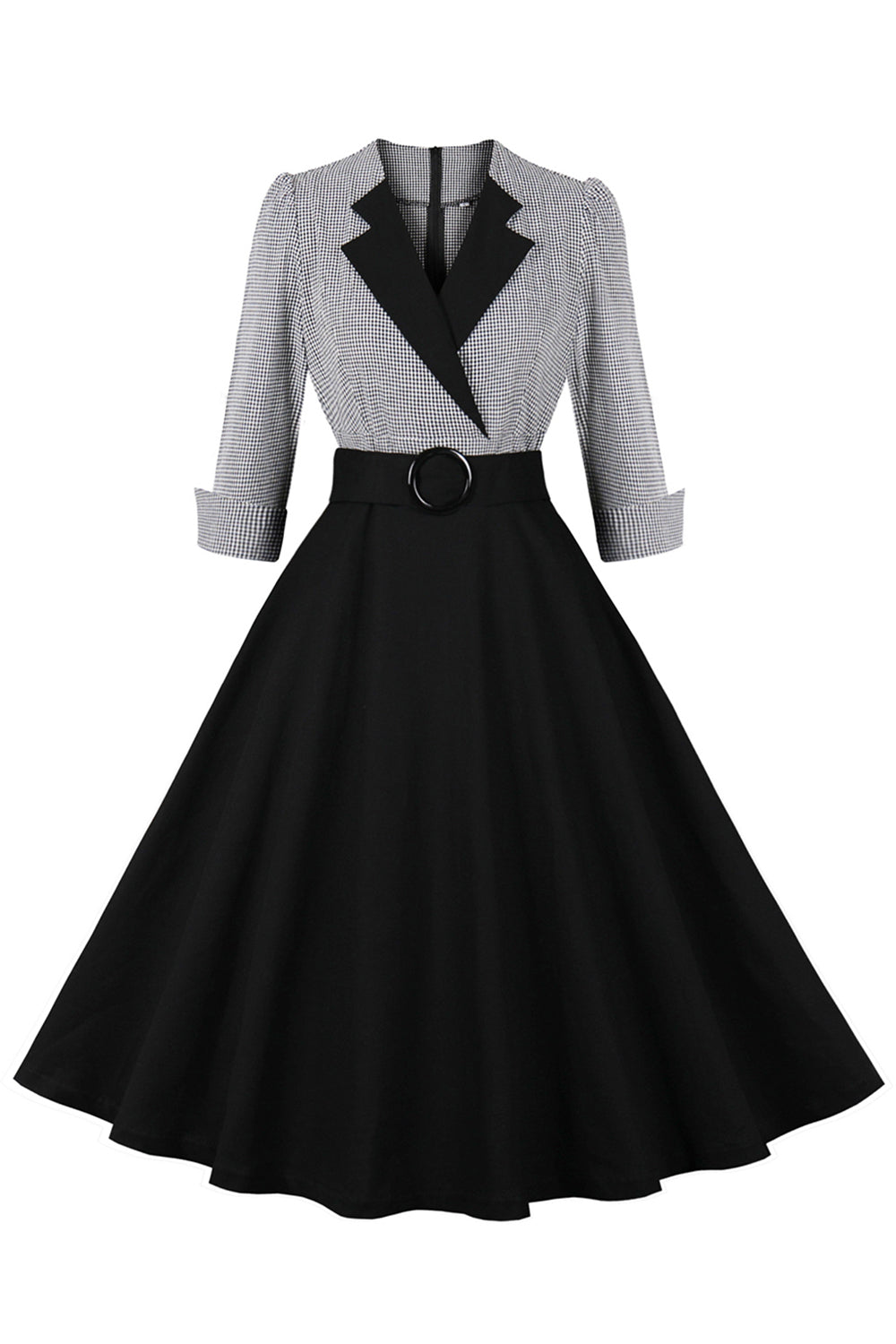 Cuello de solapa negra Vestido Vintage 1950s