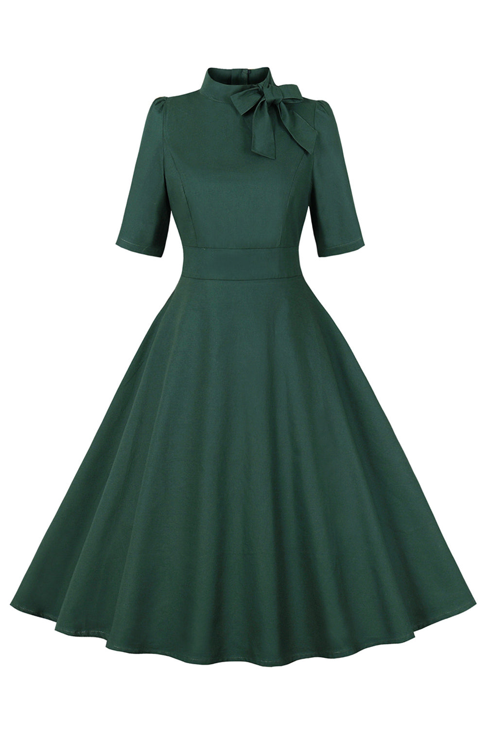Vestido vintage de la década de 1950 con cuello alto verde oscuro