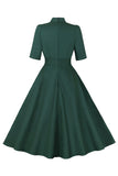 Vestido vintage de la década de 1950 con cuello alto verde oscuro