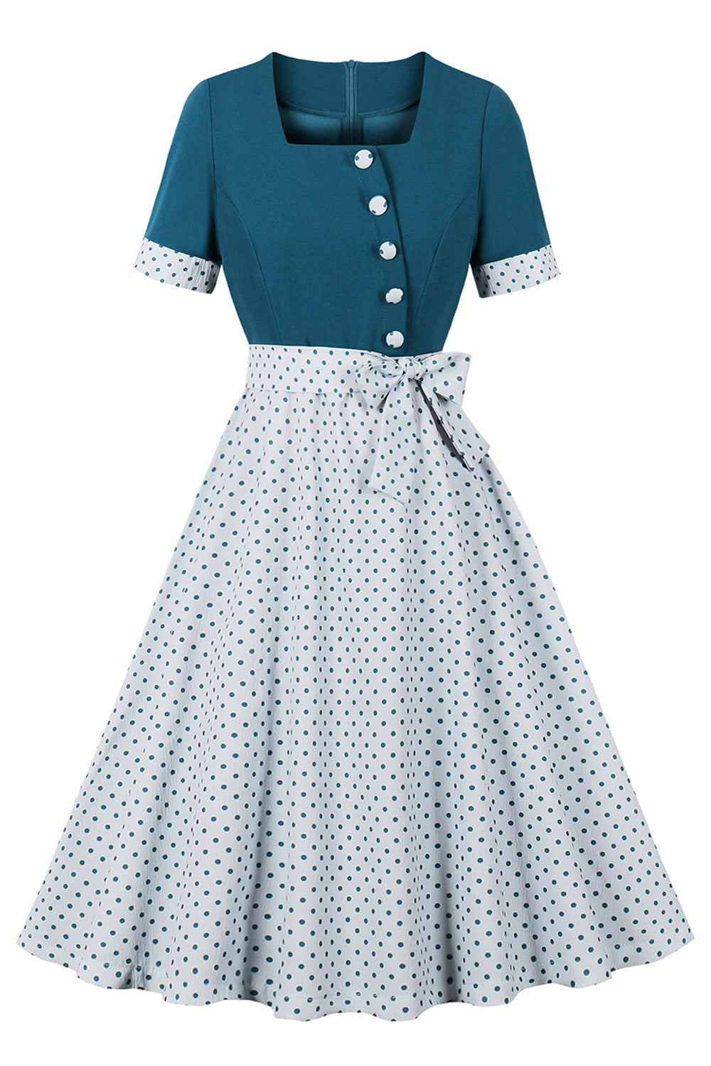 Vestido vintage de 1950 con lunares azules y blancos