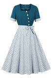Vestido vintage de 1950 con lunares azules y blancos