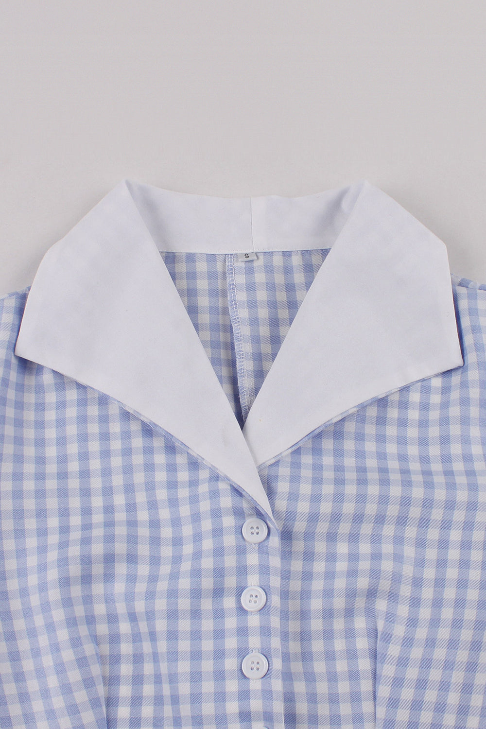 Vestido vintage de la década de 1950 a cuadros con cuello solapa azul