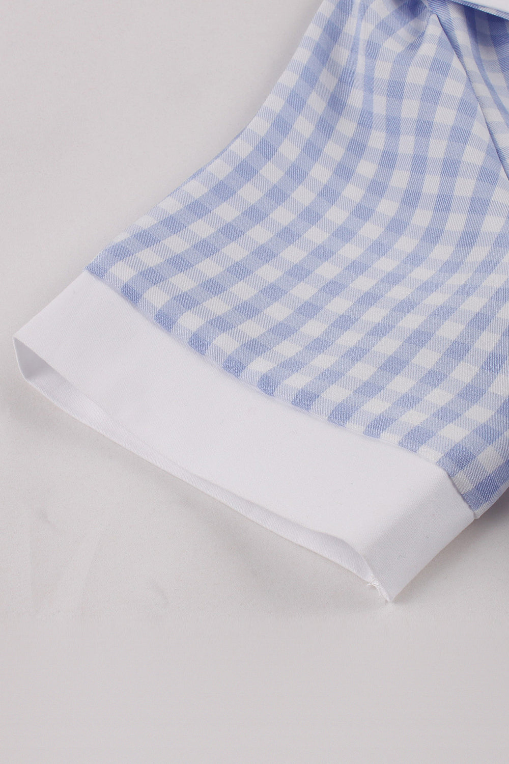 Vestido vintage de la década de 1950 a cuadros con cuello solapa azul