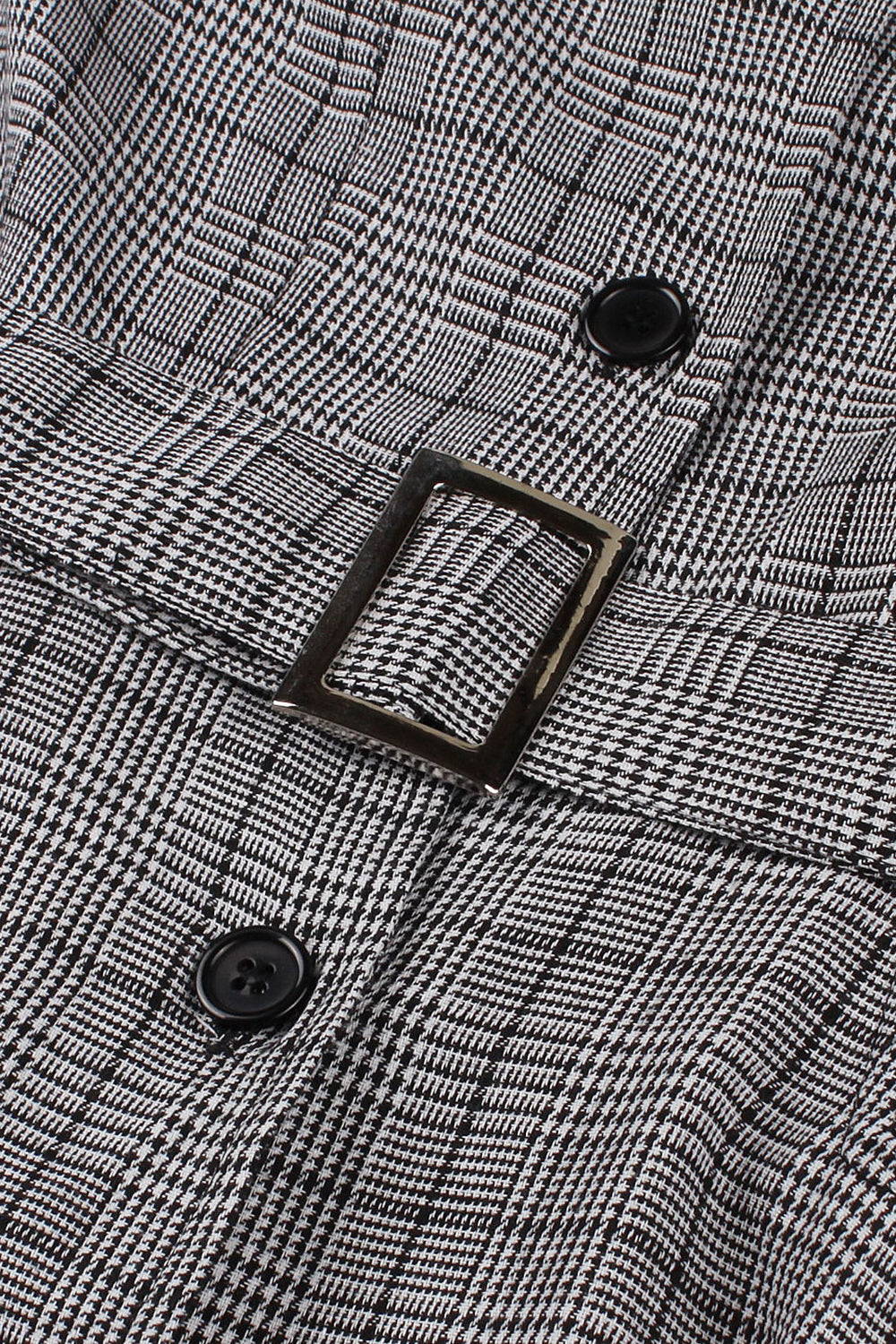 Vestido gris a cuadros con cuello solapa vintage de la década de 1950